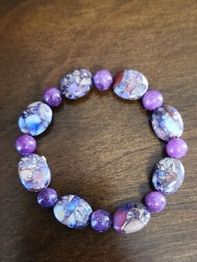 Handmade Purple Jasper and  Dyed Purple Quartz Beaded Bracelet